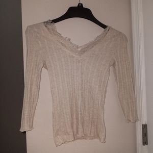 Rue 21 cream long sleeve top with lace size extra small